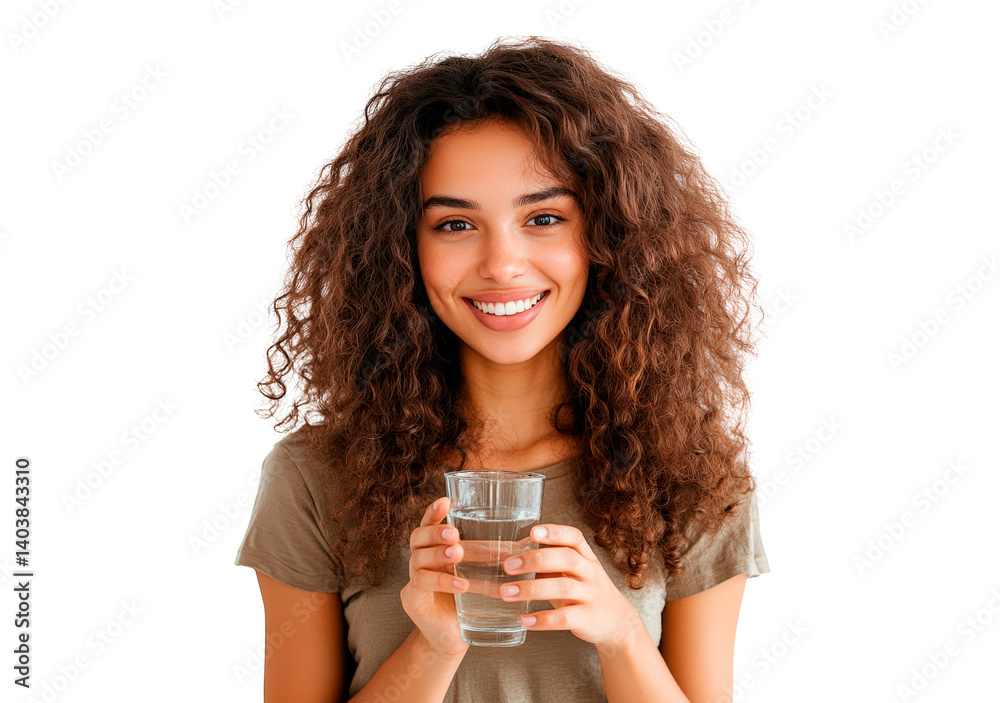 Young woman holding glass of water isolated on transparent background Young woman holding glass of water isolated on transparent background