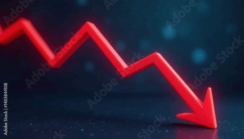 Sharp downward sloping line graph, red arrow pointing down, red, decline, failure