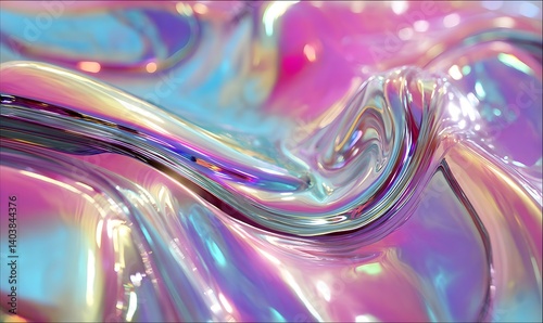 Close up of iridescent liquid with pink blue and purple hues creating a flowing abstract design