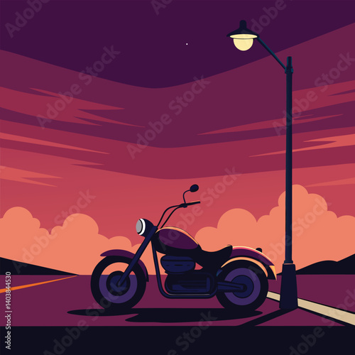 Retro Neon Night Scene with Cityscape and Glowing Lights Illustration