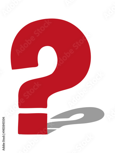 Hand drawn vector red question mark with shadow. Choice, problem solving concept. 