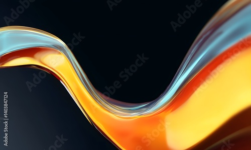 Abstract flowing ribbon with yellow orange and blue colors against a dark background creates a wave