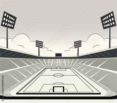 Flat Design Soccer Stadium with Floodlights – Sports Arena Sketch