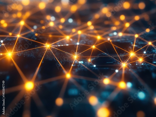 A sophisticated decentralized finance network visualized with interwoven glowing digital nodes
