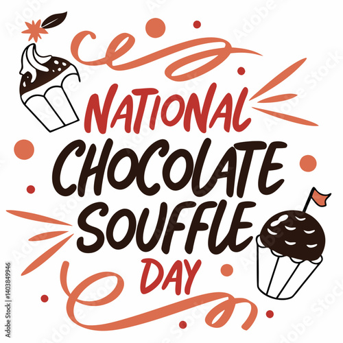 Orange Brown Hand Drawn Vector Graphic Festive Chocolate Souffle Dessert Image National Chocolate Souffle Day