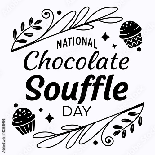 Black and White National Chocolate Souffle Day Vector Graphic Cupcakes Leaves Stars Design for Social Media Posts