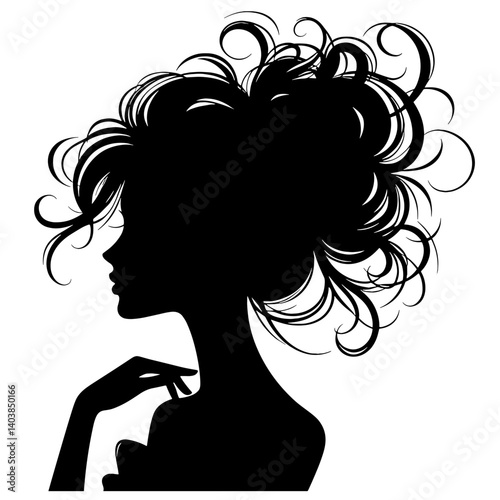 Elegant woman silhouette with stylish hairstyle on white background  