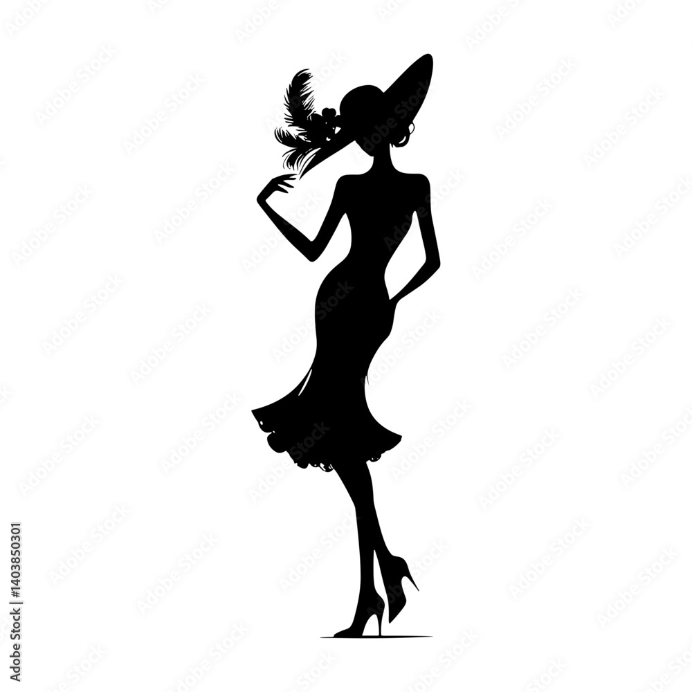 Stylish silhouette of a woman posing elegantly in a dress Stylish silhouette of a woman posing elegantly in a dress