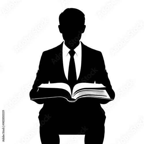 Silhouette man sitting on chair reading book vector illustration 