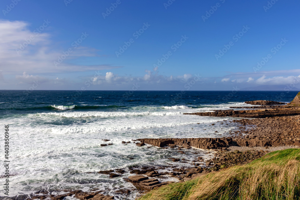 Atlantic Ocean Rocky Coastal Shoreline with Waves Crashing on Rocks