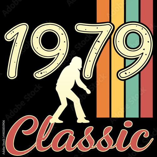 1979 Classic Bowling Retro Vintage Graphic Design Bowler Silhouette Colorful Stripes Birthday Year T-Shirt Apparel Gift Idea photo