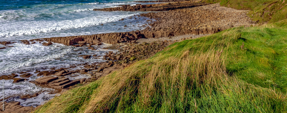 Atlantic Ocean Rocky Coastal Shoreline with Waves Crashing on Rocks