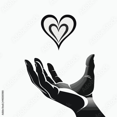 Vector hand reaching heart symbol love