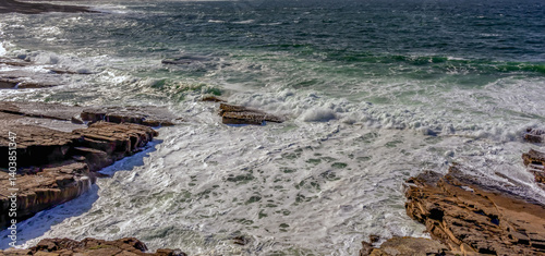 Atlantic Ocean Rocky Coastal Shoreline with Waves Crashing on Rocks