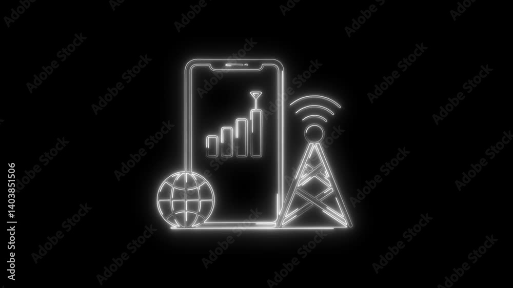 Glowing neon network icon 4k  isolated on black background. HD Video motion graphic animation