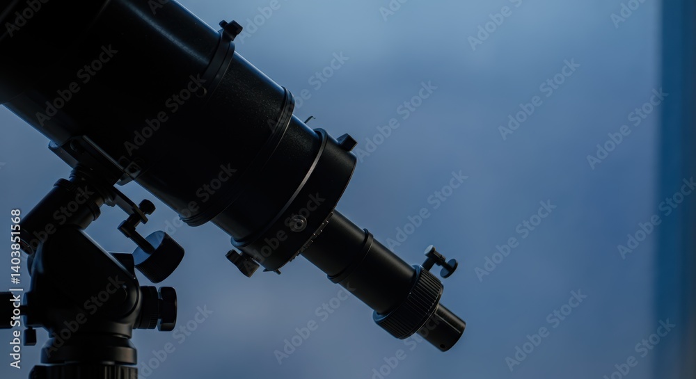 Silhouette of telescope against twilight sky in observatory setting Silhouette of telescope against twilight sky in observatory setting