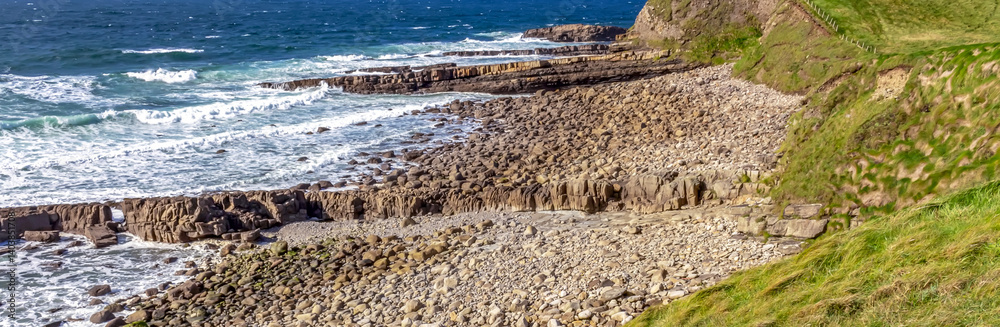 Atlantic Ocean Rocky Coastal Shoreline with Waves Crashing on Rocks