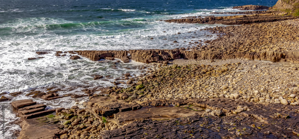 Atlantic Ocean Rocky Coastal Shoreline with Waves Crashing on Rocks