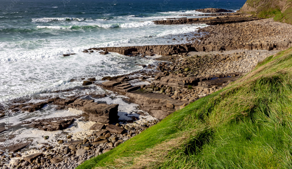 Atlantic Ocean Rocky Coastal Shoreline with Waves Crashing on Rocks