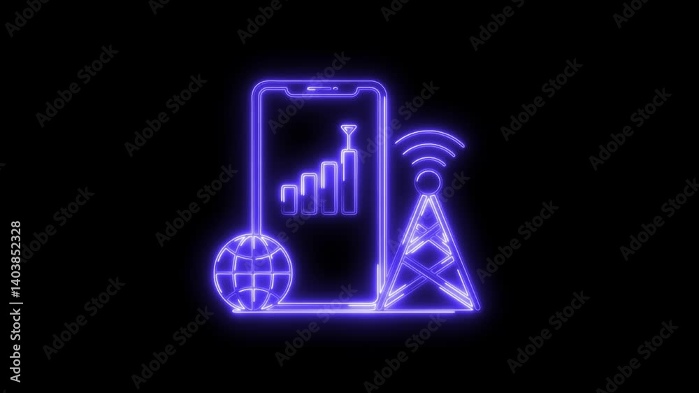Glowing neon network icon 4k isolated on black background. HD Video motion graphic animation