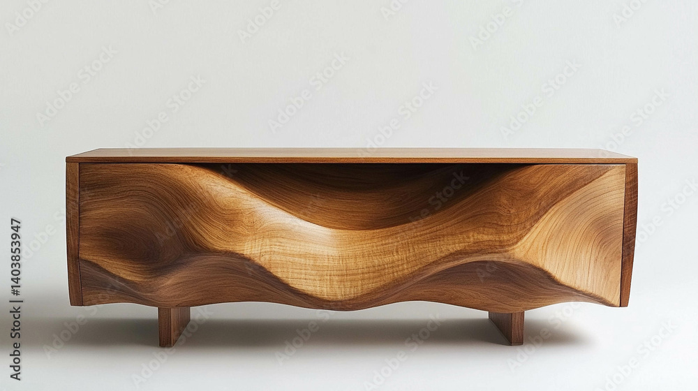 Wooden living room sideboard on a light gray color background