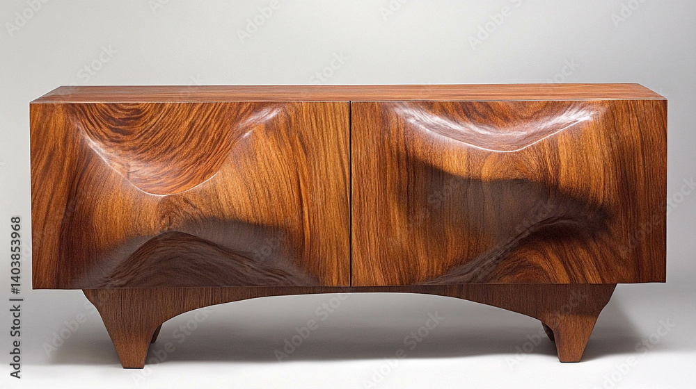 Wooden living room sideboard on a light gray color background