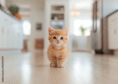 Ginger Kitten in Modern Kitchen