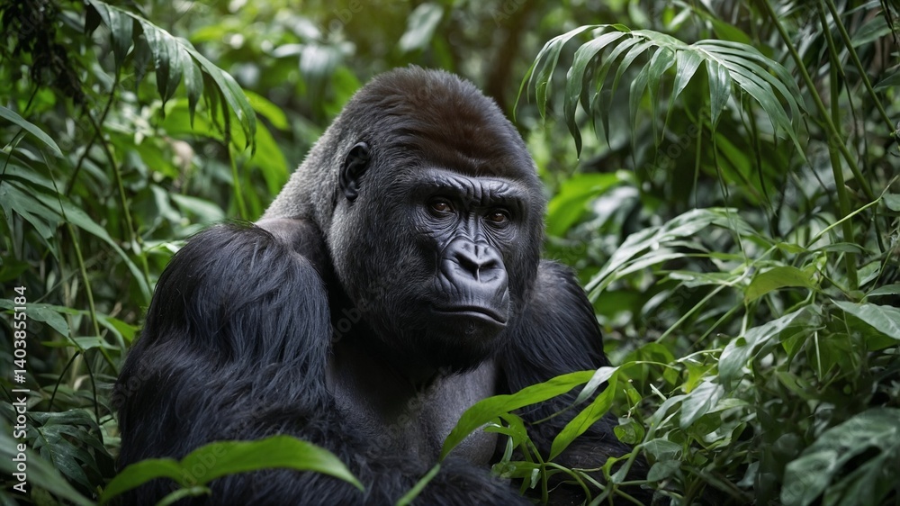 Obraz premium Gorilla Sitting in Foliage