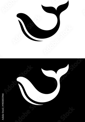 minimalist whale  leaping logo vector svg - dual black & white silhouette variants with curved details
