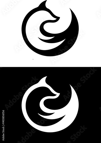 "minimalist circular fox logo vector svg - dual black & white silhouette designs with negative space detailing