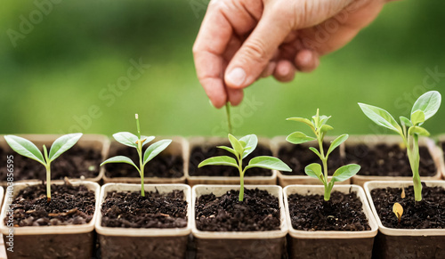 Wallpaper Mural Farmer taking care of young potted plants Torontodigital.ca