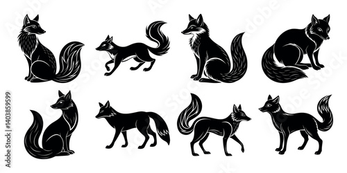 Fox silhouette set - isolated vector images of wild animals
