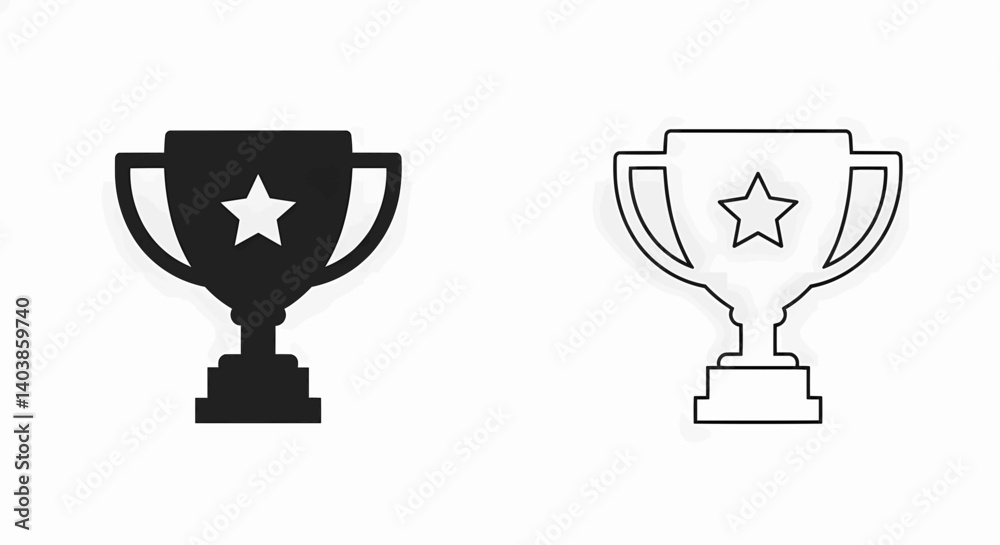 A minimalist, stark white image depicting two trophies. The trophy on the left is solid black, featuring a white star in its center. Vector illustration A minimalist, stark white image depicting two trophies. The trophy on the left is solid black, featuring a white star in its center. Vector illustration