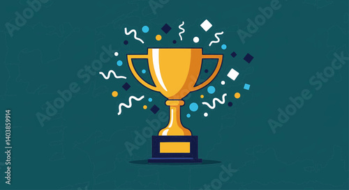A minimalist vector graphic of a gold trophy on a black base, rendered in two shades of blue and white.  The trophy is depicted with bold outlines and a subtle drop shadow, creating a sense of depth. 