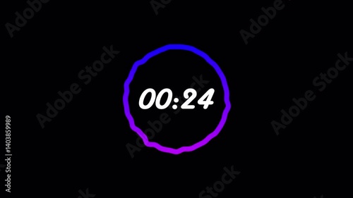 30 seconds countdown timer on transparent background, countdown timer from 30 to 0 with alpha channel.