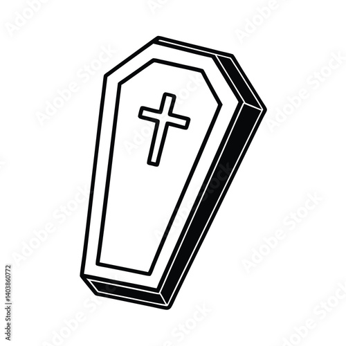 coffin with cross line art on white background.eps