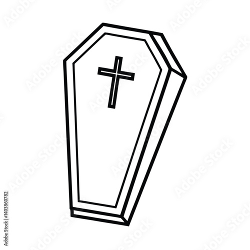 coffin with cross line art on white background (1).eps