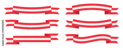 Set of austria flags ribbons banners. Vector banner collection with wavy and straight styles for national holidays, independence day, political cvents, and celebration design elements.
