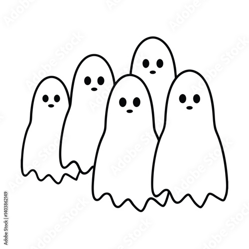 group of ghosts line art on white background.eps
