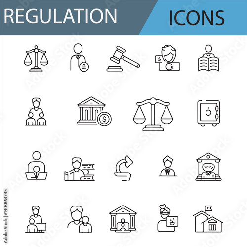 Line Art Symbols for Justice, Law, and Financial Security