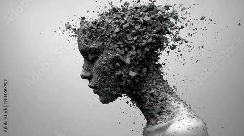 Disintegrating Woman: A 3D Render of Crumbling Identity
