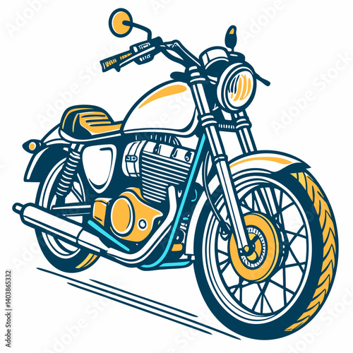 Vintage Classic Cartoon Yellow Blue Motorcycle Vector Illustration Art