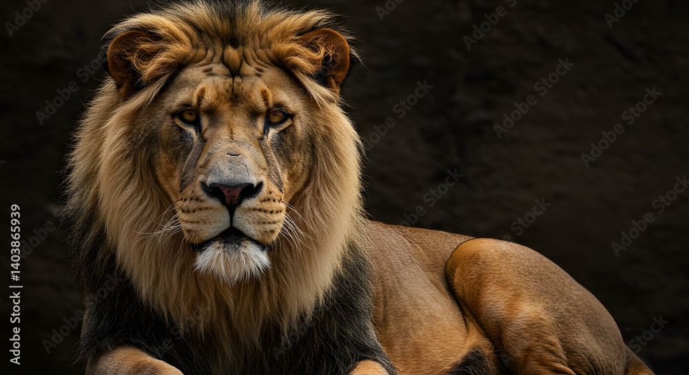 Intense Close-Up of Lion Approaching in Dark Mysterious Light Intense Close-Up of Lion Approaching in Dark Mysterious Light