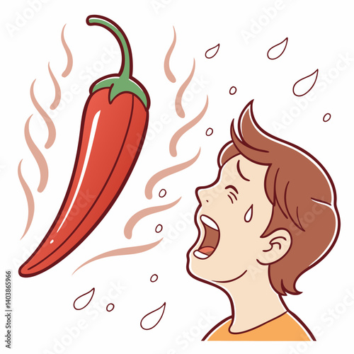 Spicy Red Pepper Steaming with Heat and Fiery Face – Bold and Fun Cartoon Vegetable Vector