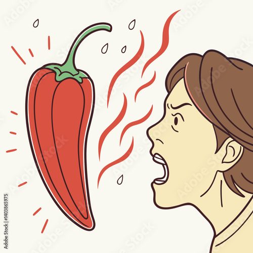 Spicy Red Pepper Steaming with Heat and Fiery Face – Bold and Fun Cartoon Vegetable Vector