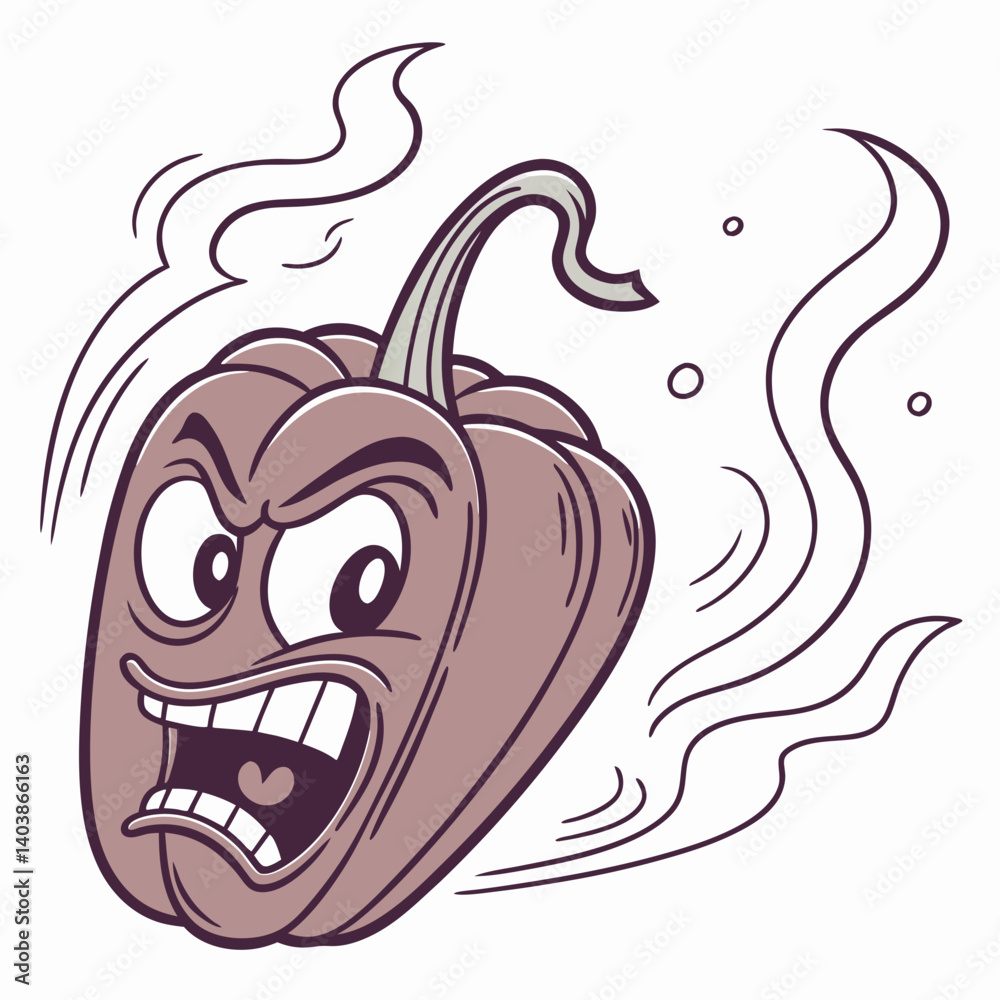 Spicy Red Pepper Steaming with Heat and Fiery Face – Bold and Fun Cartoon Vegetable Vector Spicy Red Pepper Steaming with Heat and Fiery Face – Bold and Fun Cartoon Vegetable Vector