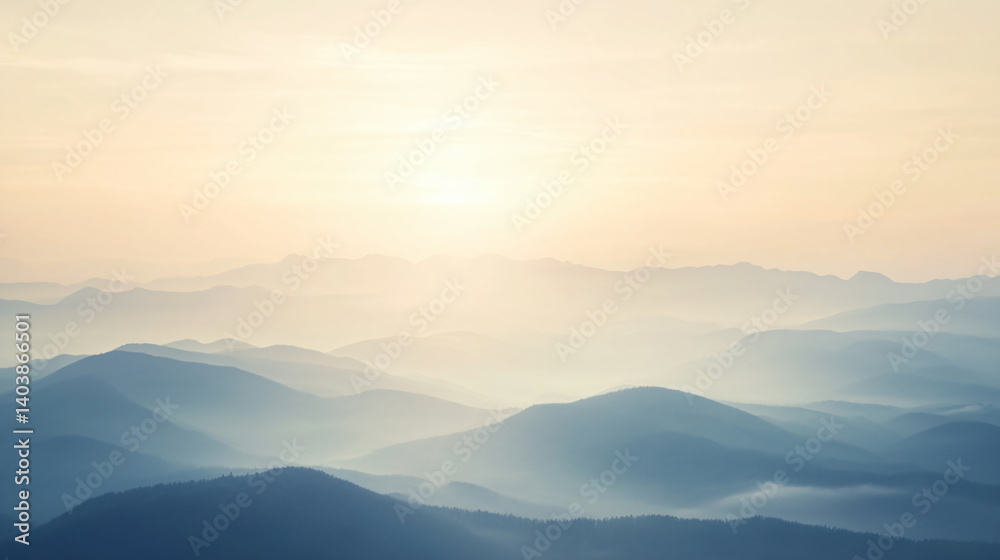 Fototapeta premium Tranquil Mountain Sunset Horizon: Serene Scenic Views of Nature's Beauty