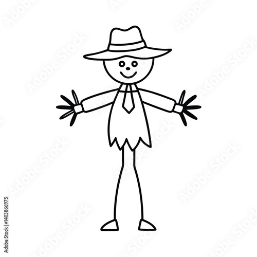 scarecrow line art on white backgroundd.eps