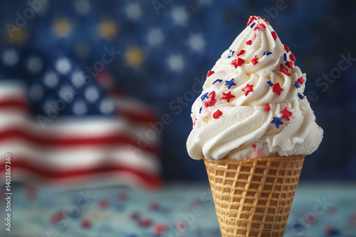 Juicy ice cream in a cone. United States of America