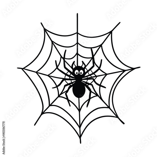 spider hanging on web line art on white background.eps